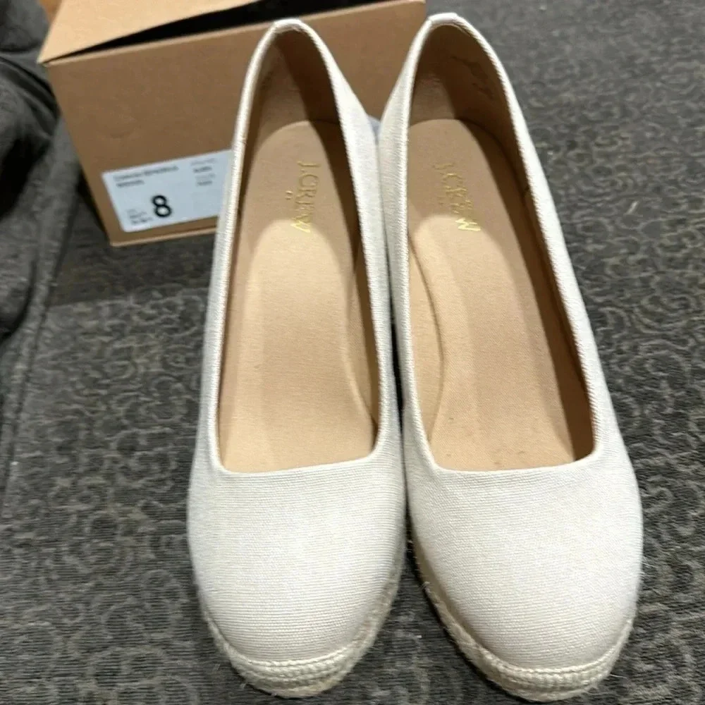 J. Crew Women’s Canvas Espadrille Wedges, Color Flax (Beige), Sz 8New With Box